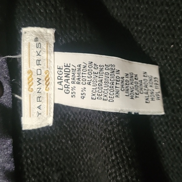 YARNWORKS Ramie Wool Blend Full Zipper Sweater Faux Fur Collar Lightweight L Blk - Picture 6 of 6